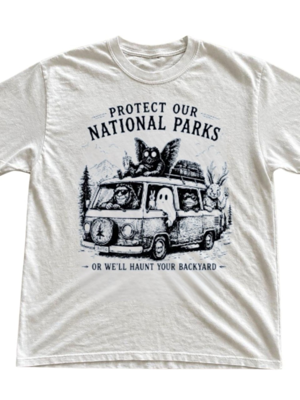 White Short Sleeve Tee with Navy Protect Our National Parks Graphic